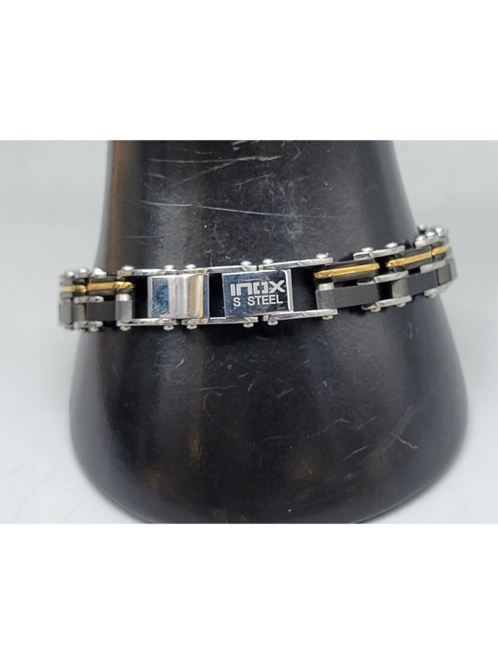 Inox Mens Reversible Stainless Steel Bracelet Gold or Silver & Black Size 7.5"